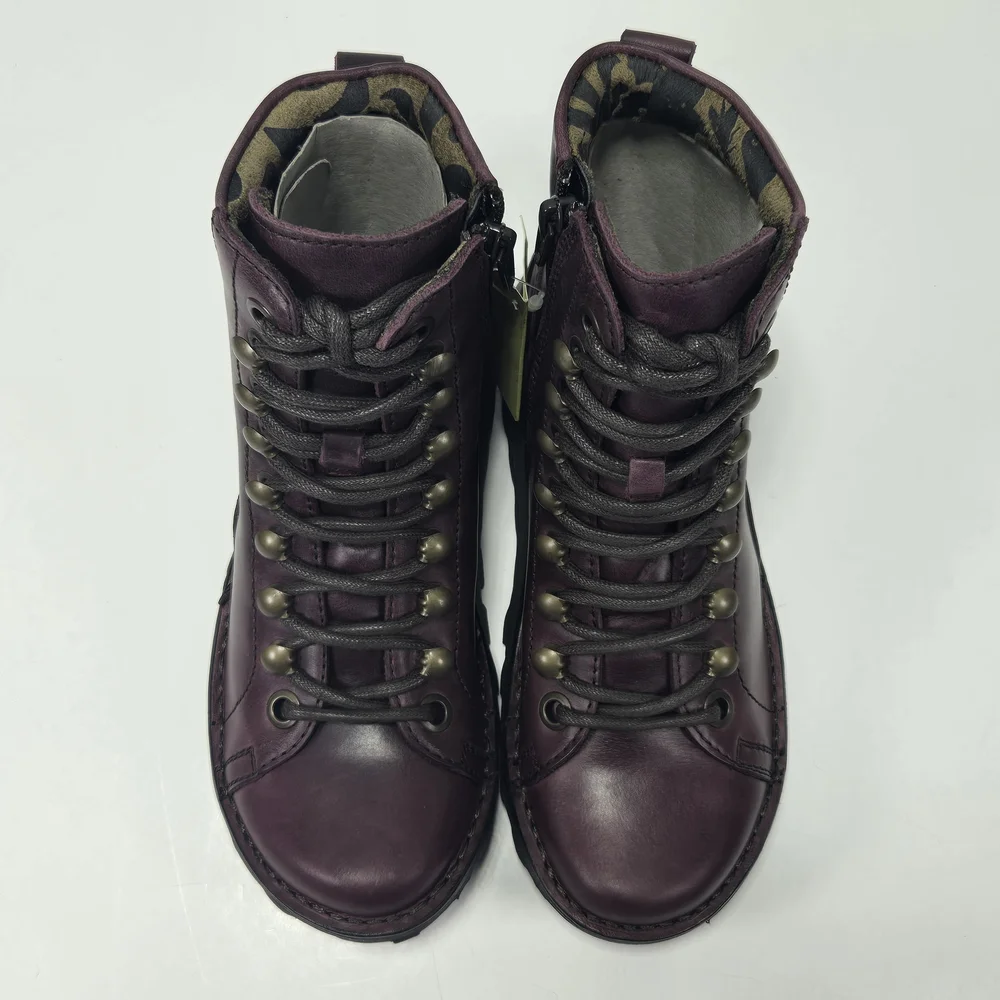 Fly London MALU001FLY Burgundy Purple Combat Hiking Ankle Boots Size EU 35 US 4